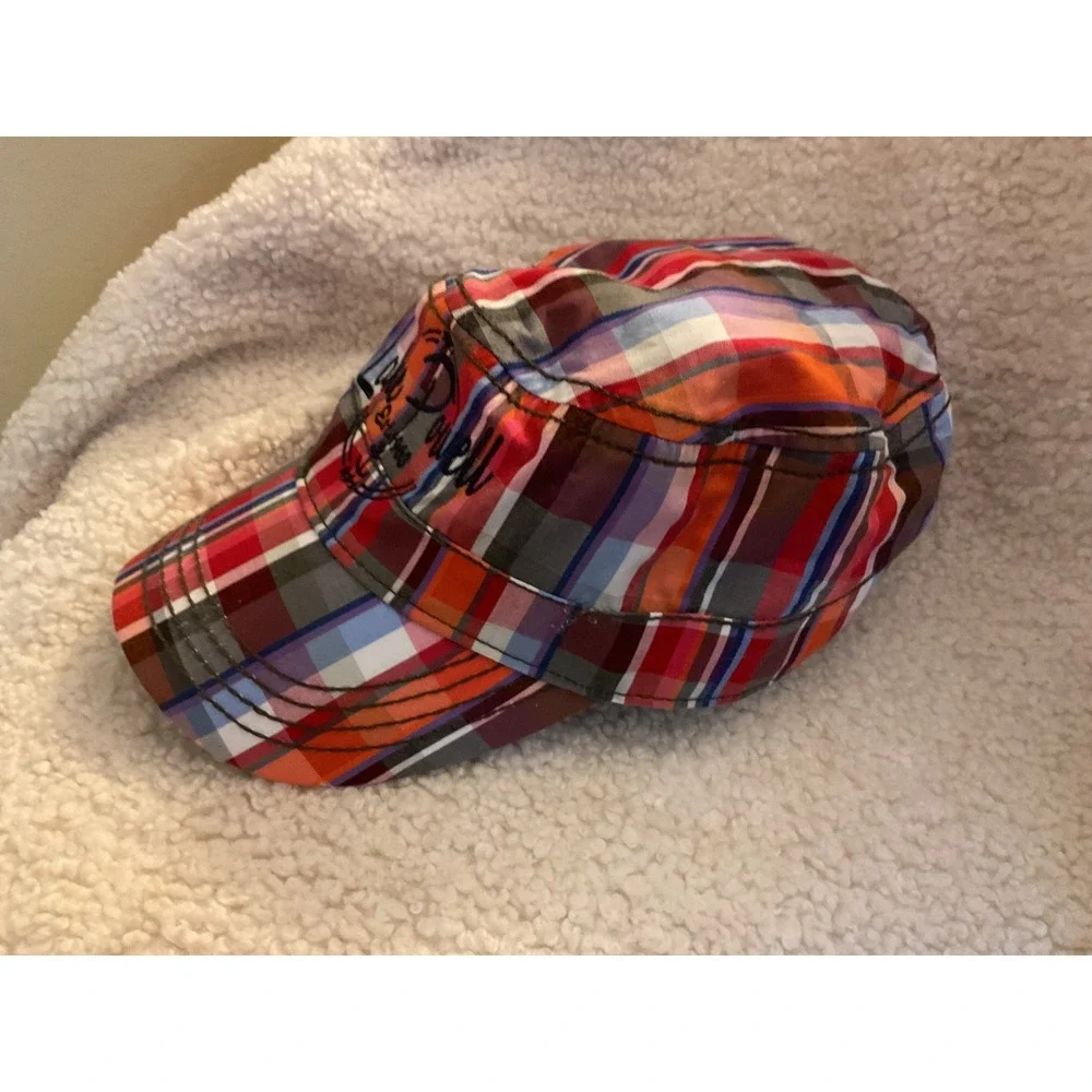 Lake Powell Polar Graphics USA Plaid Cadet Hat Orange Red Blue Embroidered Cap